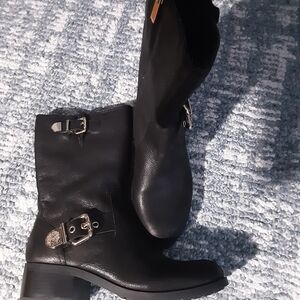 Vince Camuto Black Leather Moto Boots Size 8
